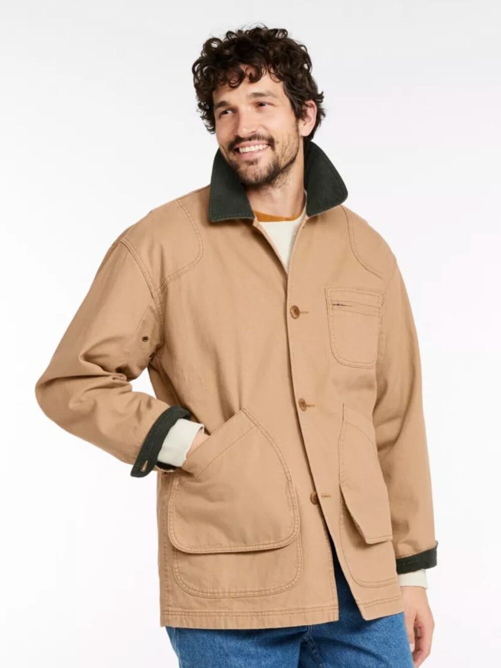 LL Bean Mens Original Field Coat Large Regular Flannel Cotton Lined Saddle Beige